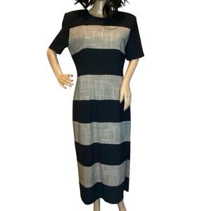 Leslie Lucks Vintage 90s Black Houndstooth Block Maxi Long Dress Size 10 VG